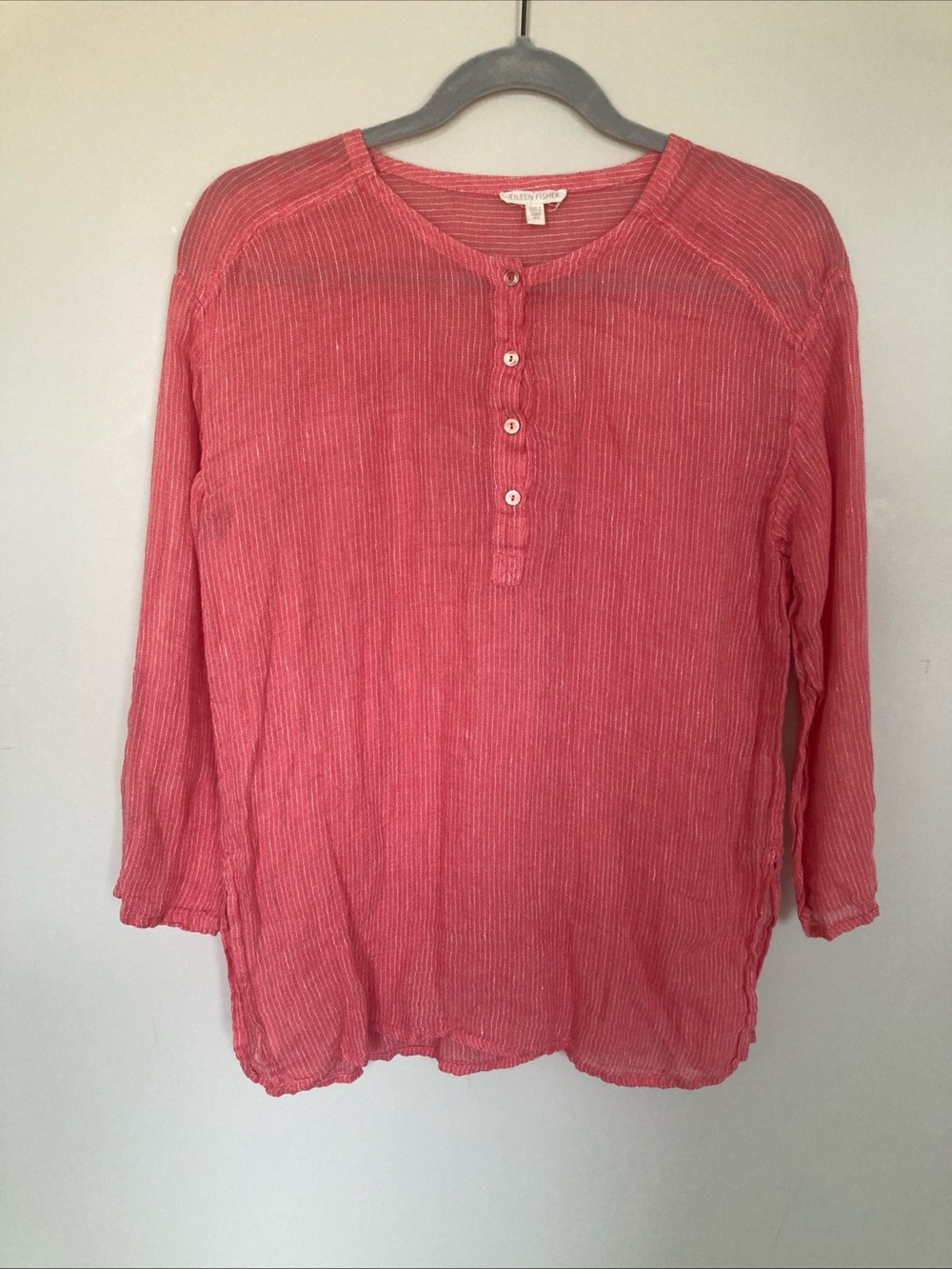 Eileen Fisher 100% Linen Petite XS Pink Coral Gauze Lightweight Boxy Top